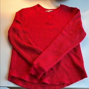 Red Waffle Knit Long Sleeve Top